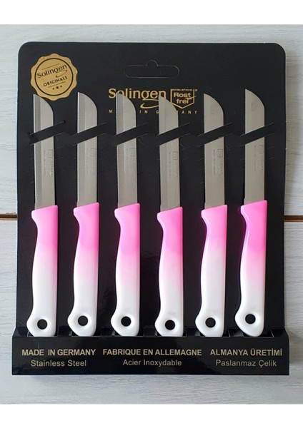 Pembe Ebruli Tırtıklı Meyve Bıçakları Seti 6'lı