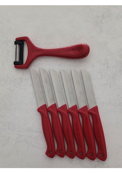 Kırmızı 6'lı Meyve Sebze Bıçağı ve 7'li Soyacak Seti