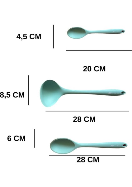 Isıya Dayanıklı, Yapışmaz Silikon Kaşık Seti 3 Parçalı, 28CM ve 20CM, Mavi fiyatları