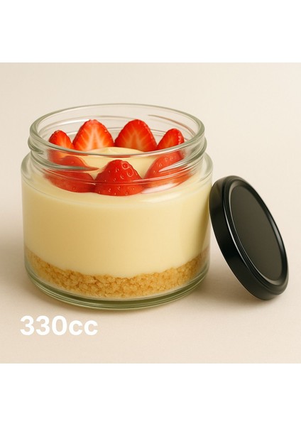 Şık Siyah Kapaklı Cam Kavanoz 330 cc Bal ve Reçel Saklama Için Uygun