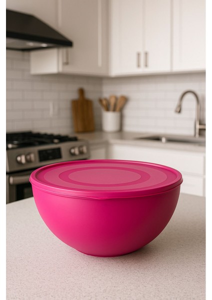 Pembe Büyük Yuvarlak Kapaklı Gıda Saklama Kabı 8,5 Litre