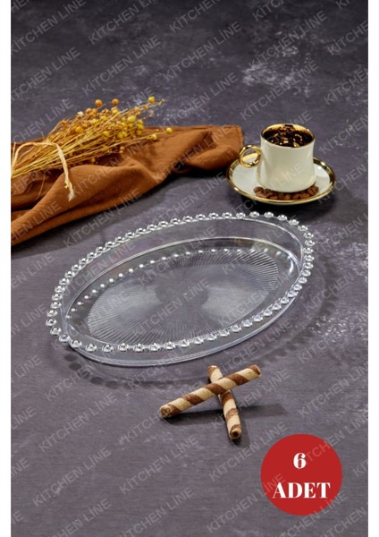 Turuncu Oval Boncuklu Mika Kahve Sunum Tepsisi, Set Halinde