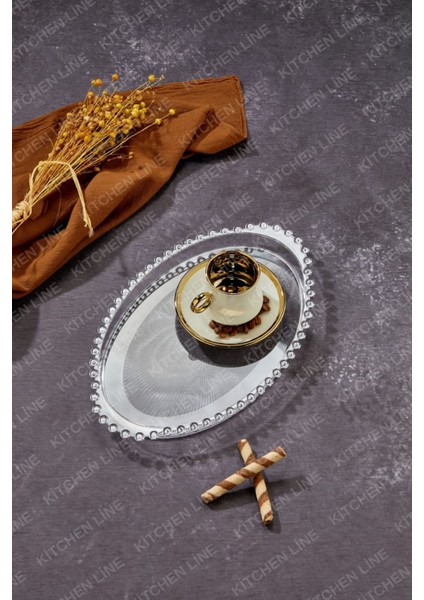 Turuncu Oval Boncuklu Mika Kahve Sunum Tepsisi, Set Halinde modelleri