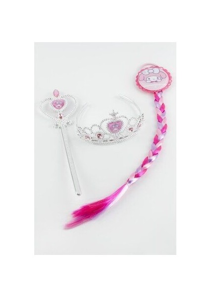 Kuromi Kraliçe Örgü Saç Taç Asa Seti