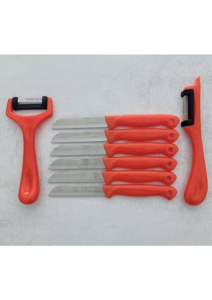 Turuncu 6'lı Meyve Sebze Doğrama Bıçağı ve 2'li Soyacak Seti