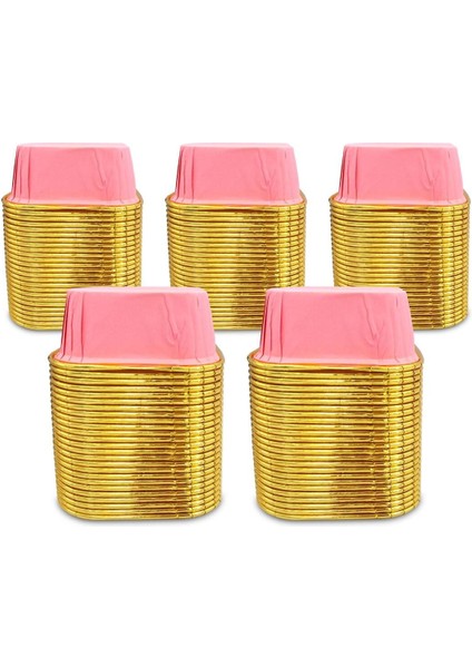 Kare Pembe Altın Muffin Kek Kapsülü, 25'li, 5 Paket, Şık ve Pratik Kullanım