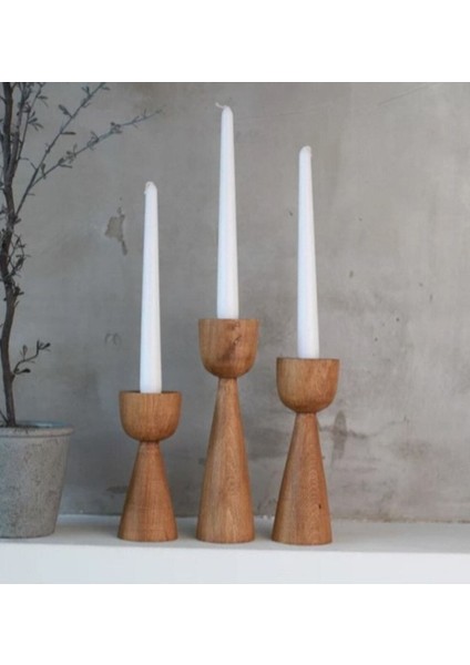 3'lü Ahşap Dekoratif Mumluk Seti, Meşe, Gürgen, Kayın, 22MM, Şık ve Doğal Tasarım