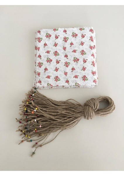 50 Adet Beyaz Kavanoz Kapağı Kumaşı ve Boncuklu Bağlama Ipi Seti modelleri