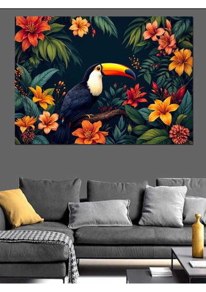 Canlı Renkli Egzotik Tukan Kuşu Dekoratif Kanvas ve Mdf Ahşap Tablo