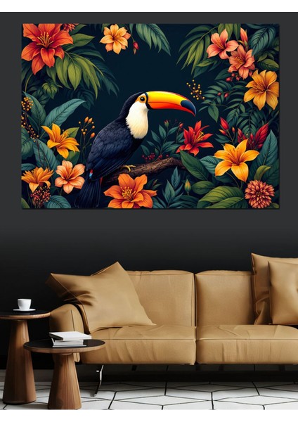 Canlı Renkli Egzotik Tukan Kuşu Dekoratif Kanvas ve Mdf Ahşap Tablo fiyatları