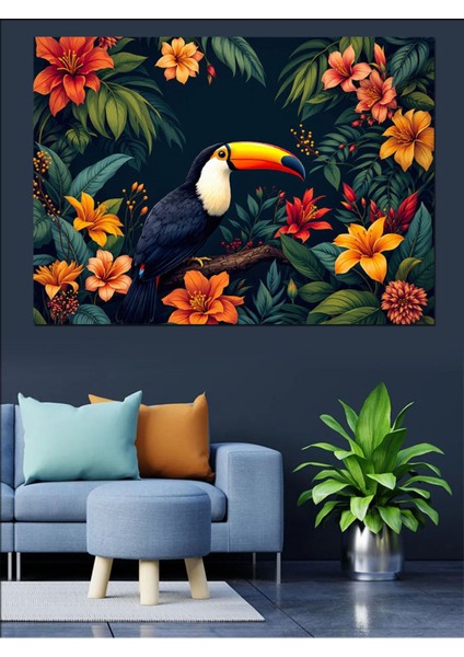Canlı Renkli Egzotik Tukan Kuşu Dekoratif Kanvas ve Mdf Ahşap Tablo modelleri