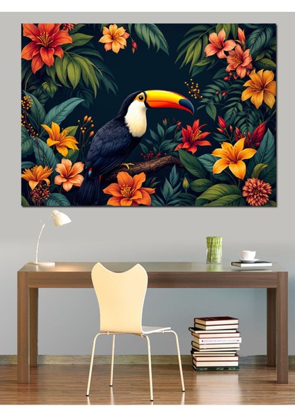 Canlı Renkli Egzotik Tukan Kuşu Dekoratif Kanvas ve Mdf Ahşap Tablo indirimleri