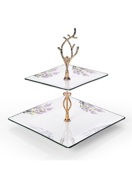 Çift Katlı Seramik Lavanta Desenli Sunum ve Ikram Tabağı Seti fiyatları