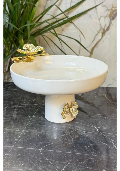 Beyaz Porselen Kelebek Ayaklı Sunum Kase ve Meyve Tabakları fiyatları