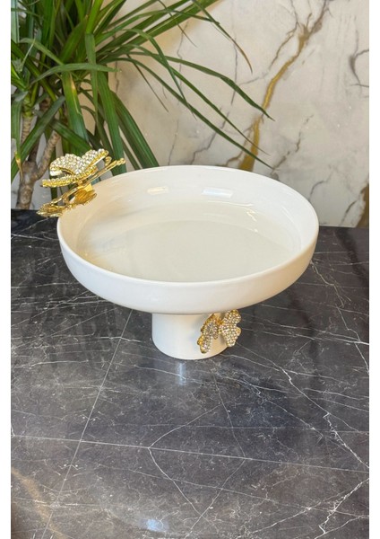 Beyaz Porselen Kelebek Ayaklı Sunum Kase ve Meyve Tabakları modelleri