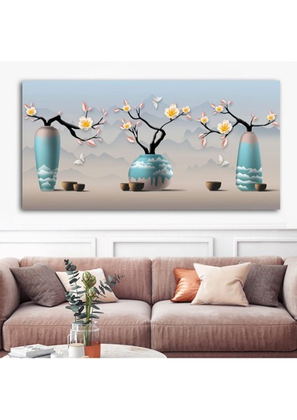 Mavi Açan Çiçekler Tasarım Kanvas Tablo, Estetik ve Şık Dekorasyon Için Ideal.