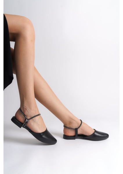 Jet-Arıana Lastikli Ortopedik Rahat Taban Bilekten Taş Detaylı Kadın Babet Ayakkabı Cst - Siyah modelleri