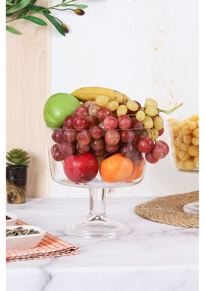 El Yapımı Şeffaf Cam Ayaklı Meyve Sunum Kasesi 20 Cm, 1 Adet