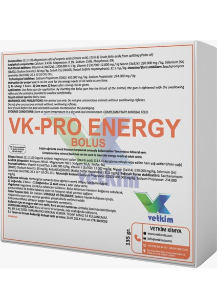 Vk-Pro Energy Bolus - 4 Adet 135 gr fiyatları