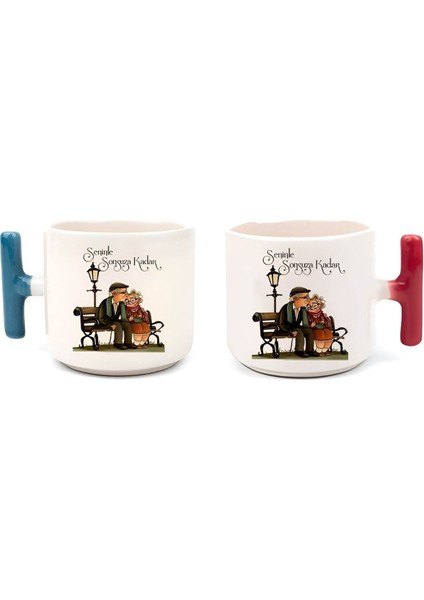 Renkli T Kulplu Çift Baskılı Sonsuz Sevgi Kupa Seti