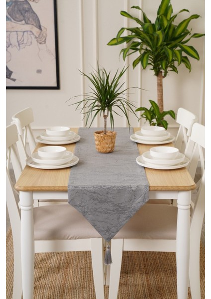 35CM x 300CM Gri Desenli Dekoratif Koşu Yolu, Şık ve Zarif Tasarım