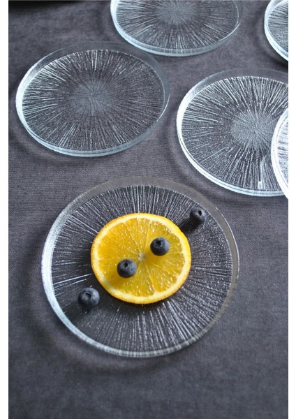 6 Parça Desenli Cam Mini Tatlı ve Pasta Tabağı Seti, 16CM, Turuncu Renk modelleri