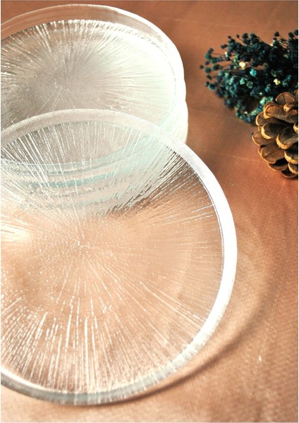 6 Parça Desenli Cam Mini Tatlı ve Pasta Tabağı Seti, 16CM, Turuncu Renk