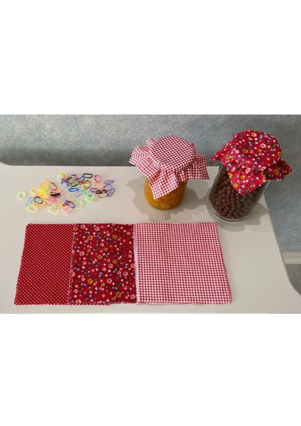50 Adet Kırmızı Karışık Kavanoz Kapağı ve Renkli Bağlama Lastiği Set