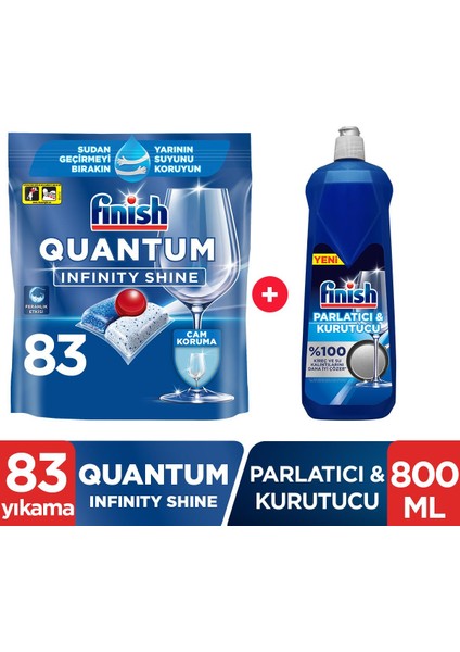 Quantum Infinity Shine 83 Kapsül Bulaşık Makinesi Deterjanı Tableti + Parlatıcı 800 ml