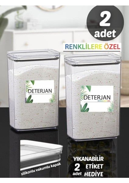 Renkli Deterjan ve Dikdörtgen Saklama Kutusu 2,9 Lt Vakum Kapaklı Çift Set