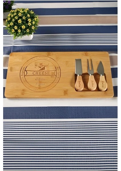 Bambu 4 Parça Peynir Sunum Tahtası Seti, Şık ve Doğal Peynir Tabağı Mükemmelliği