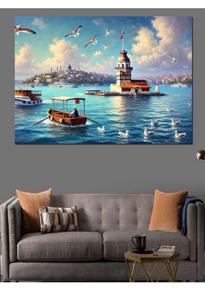 Renkli Kule Temalı Dekoratif Kanvas ve Ahşap Tablo, Şık ve Modern Ev Dekoru