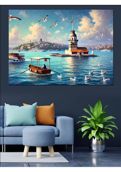 Renkli Kule Temalı Dekoratif Kanvas ve Ahşap Tablo, Şık ve Modern Ev Dekoru indirimleri