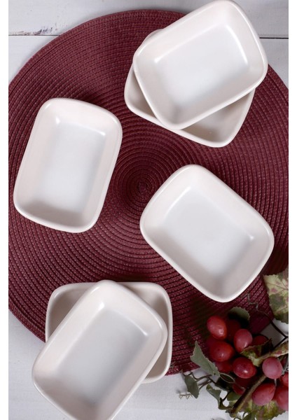 Beyaz Dikdörtgen Çerezlik Seti 13CM 6'lı Parlak ve Şık Tasarım