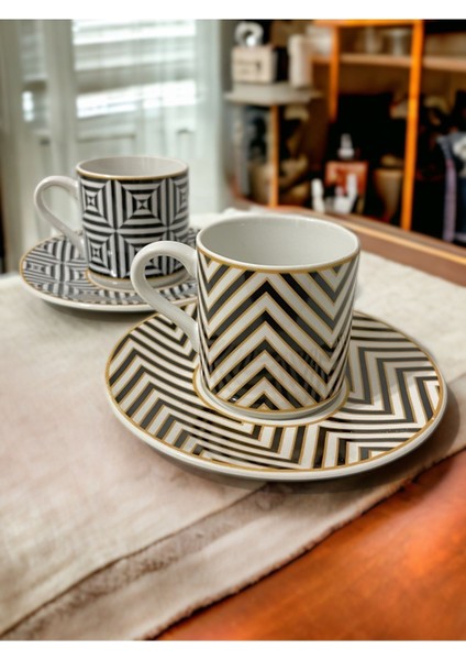 Şık Beyaz Altın Yaldızlı 2 Kişilik Porselen Kahve Fincanı Seti fiyatları
