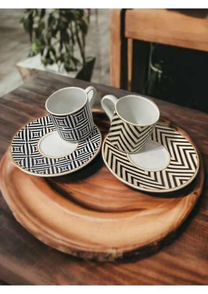 Şık Beyaz Altın Yaldızlı 2 Kişilik Porselen Kahve Fincanı Seti modelleri