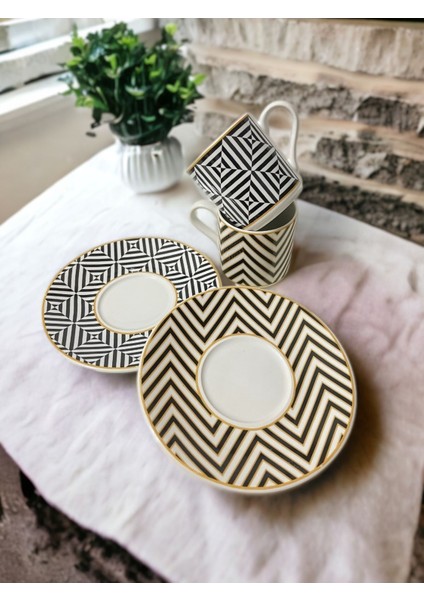 Şık Beyaz Altın Yaldızlı 2 Kişilik Porselen Kahve Fincanı Seti fırsatları