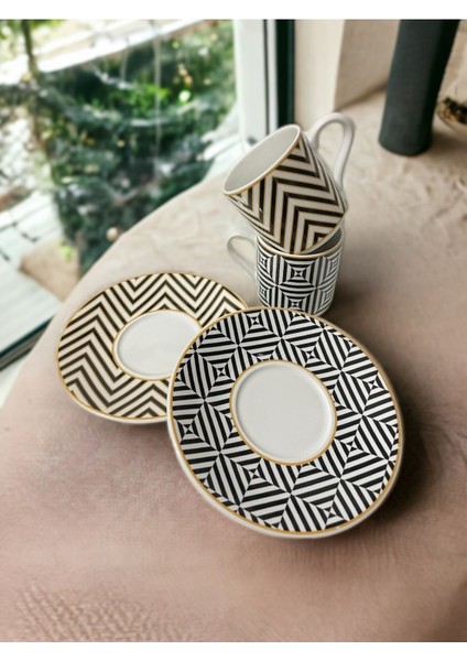 Şık Beyaz Altın Yaldızlı 2 Kişilik Porselen Kahve Fincanı Seti indirimleri