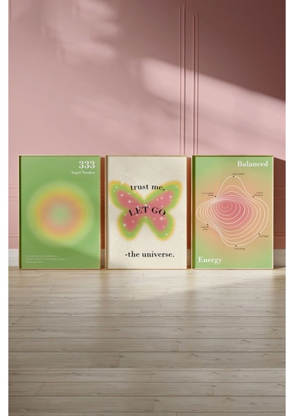 Renkli 3'lü Tablo Seti, Kelebek ve Sayılar Temalı, Şık ve Çerçevesiz Dekoratif Ürün