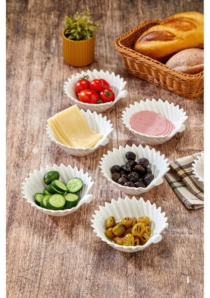 6 Parça Beyaz Porselen Reçellik Seti, Şık ve Kullanışlı Sofralar Için Ideal