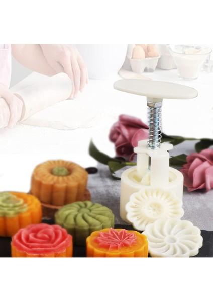 7'li Mooncake ve Kurabiye Kalıp Seti, Beyaz, Keyifli Pişirme Malzemesi