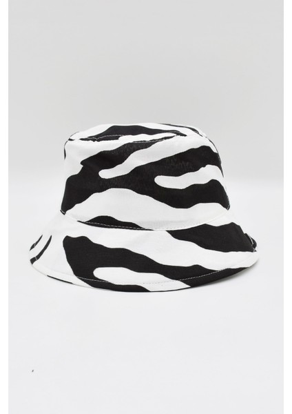 Desenli Kova Balıkçı Şapka Bucket Hat-Beyaz