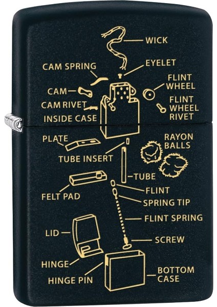 Anatomy Of Zippo Lighter Black Matte Dizayn Çakmak