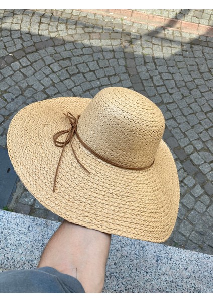 Premium Rafya Oversize Camel Geniş Hasır Plaj Şapkası fırsatları