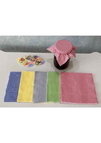 50 Adet Renkli Pötikare Kavanoz Kapağı ve Bağlama Lastiği Seti