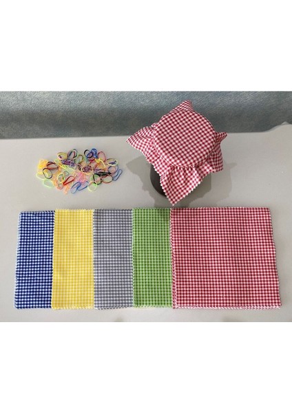 50 Adet Renkli Pötikare Kavanoz Kapağı ve Bağlama Lastiği Seti