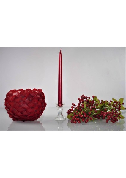 4'lü Kırmızı Varaklı Metalik Silindir Konik Şamdan Mumları, 2X25 Cm, Şık ve Uzun Tasarım fiyatları