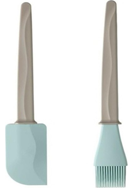 Silikon Spatula ve Pasta Fırçası Seti, Bej ve Mavi, 26 cm