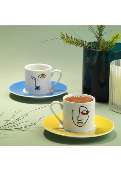 Çok Renkli 2 Kişilik Kahve Takımı, Şık ve Renkli Tasarım