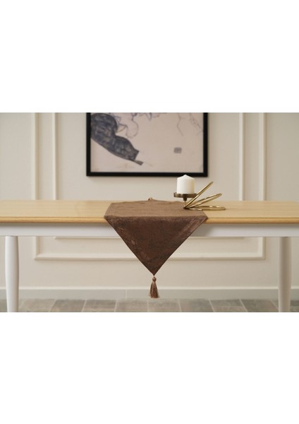 35CM x 225CM Kahverengi Dekoratif Desenli Runner, Şık ve Zarif Ev Dekorasyonu. fiyatları